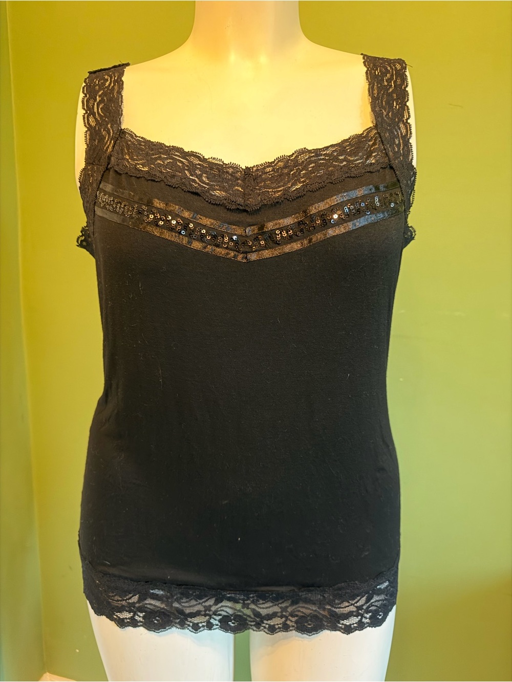 Women's Black Lace & Sequin Cami Tank Top